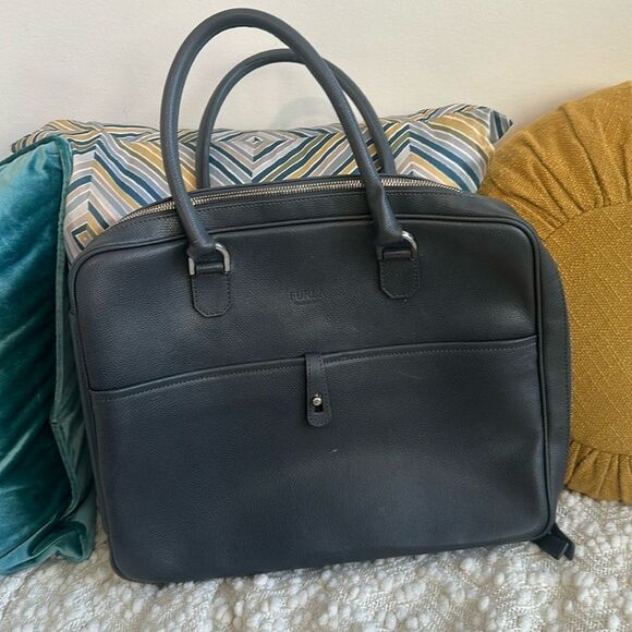 Furla Leather Business Bag Briefcase Blue (unisex) - Picture 1 of 12